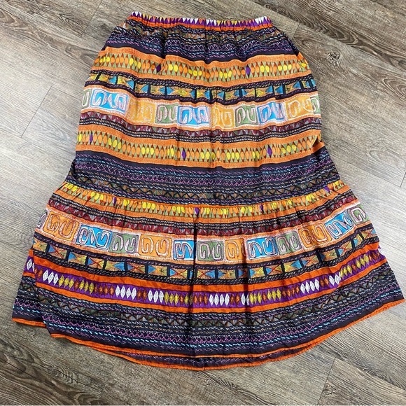 Chicos Skirt Women 2 Large Colorful 100% Silk Pull On Elastic Waist Beaded Boho - Picture 4 of 8